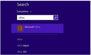 Bạn gõ “Office” hoặc “Microsoft Office” vào hộp thoại để tìm kiếm