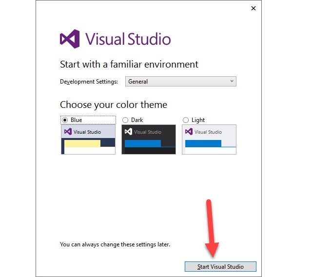 Click vào Start Visual Studio