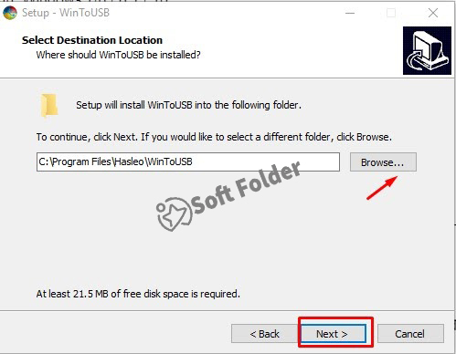 Chọn Browse nếu muốn thay đổi ổ đĩa lưu trữ sau khi cài đặt > Chọn Next để tiếp tục.