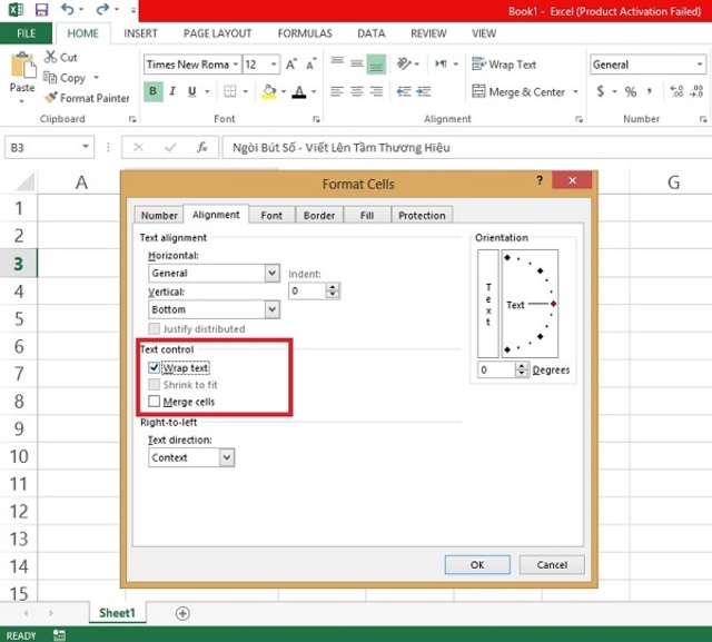 Di chuyển chuột đến mục Alignment sau đó click chuột chọn mục Wrap Text tại Text Control