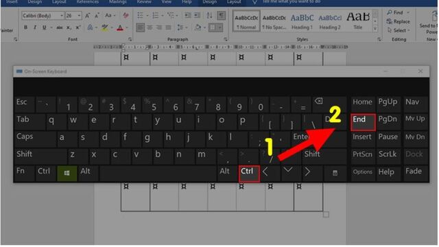 Nhấn tổ hợp Ctrl + End để di chuyển chuột đến vị trí cuối của văn bản