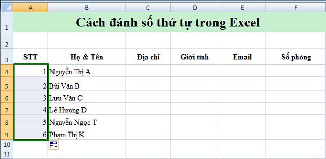 Cách kéo số thứ tự Excel đơn giản và nhanh chóng