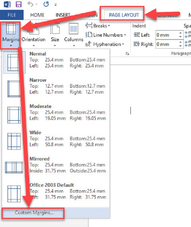 Căn lề văn bản trong Margins