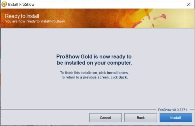 Chọn Install để tiến hành cài đặt Proshow Gold trên máy tính