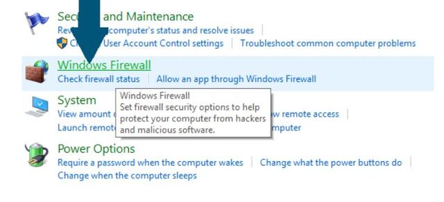 Chọn tiếp trong cửa sổ mới hiện lên mục Windows Firewall
