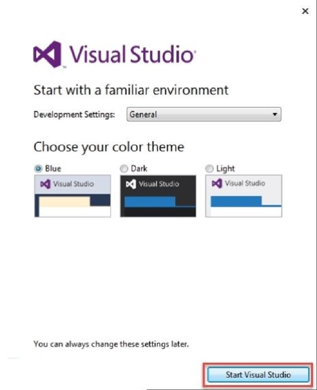 Chọn vào Start Visual Studio