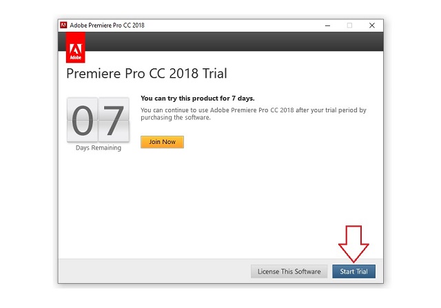 Click chọn “Start Trial”