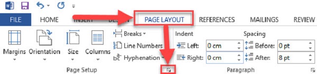 Click chọn vào Page Setup