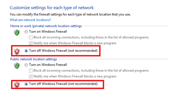 Giao diện “Customize setting for each type of network”