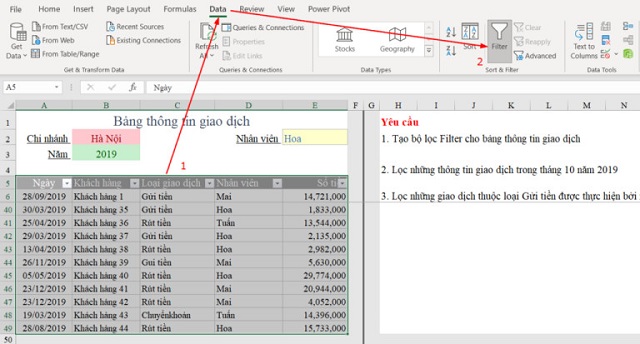 Hướng dẫn sử dụng bộ lọc Excel theo ý muốn