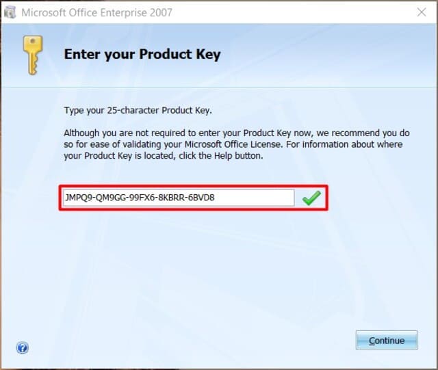 Nhập Serial Key Office 2007 và sau đó nhấp vào Next