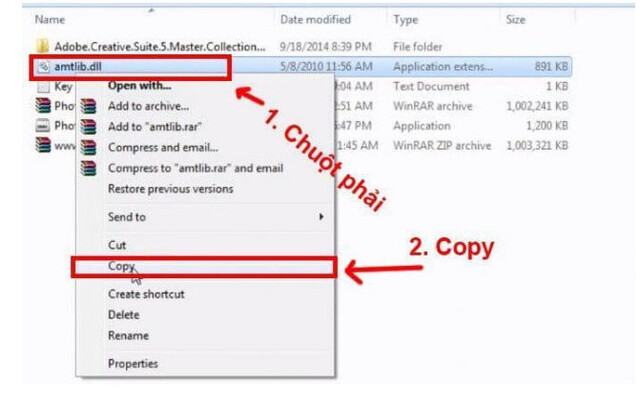 Tại thư mục bên ngoài, bạn thực hiện thao tác copy file có tên “amtlib.dll”