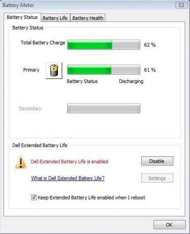 Các tính năng có mặt trên giao diện Dell Battery Meter