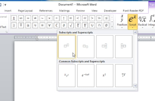 Công cụ Equation để viết số mũ trong Word