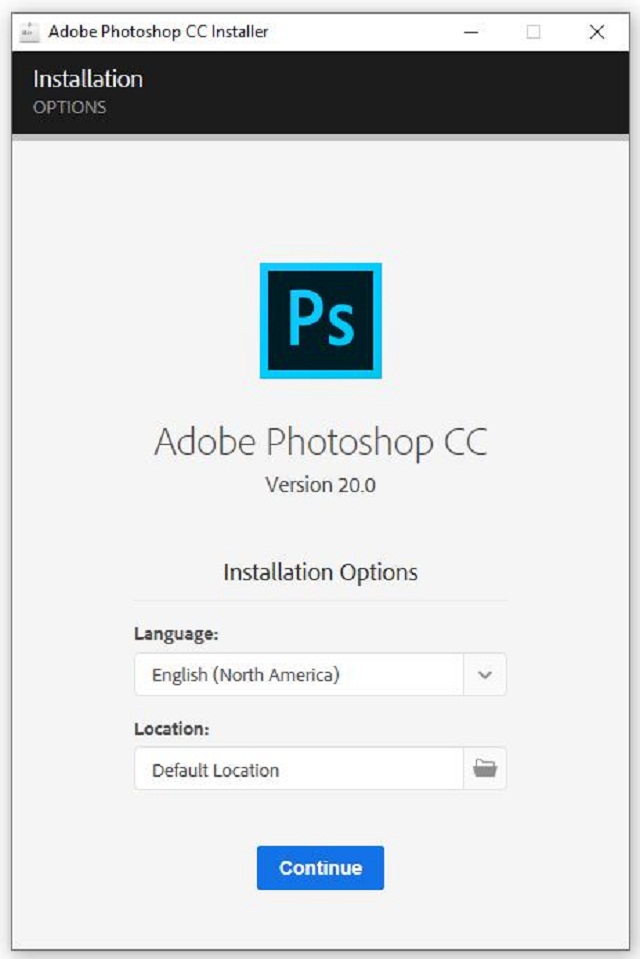 Nhấn chọn Continue để tiếp tục cài đặt phần mềm Photoshop