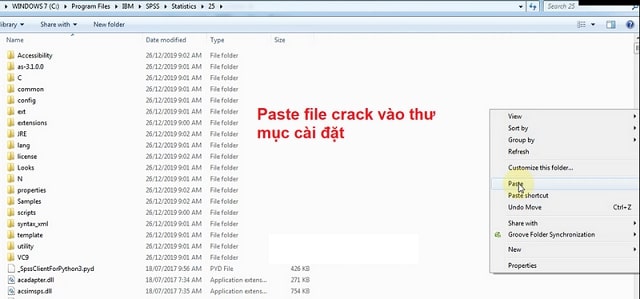 Paste file crack vào ổ C chứa cài đặt SPSS