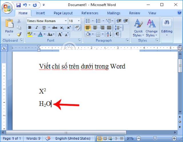 Viết chỉ số dưới trong Word bằng phím tắt
