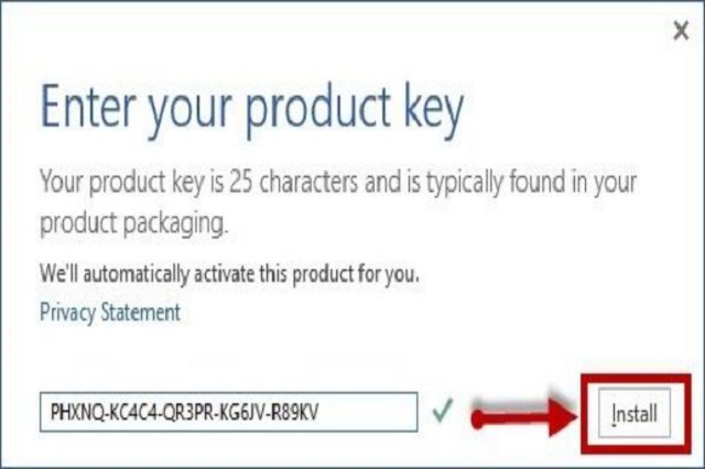Xác nhận key bằng cách bấm chọn Install