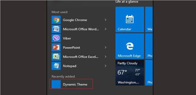 Nhấn vào logo Windows ở bên trái góc dưới rồi gõ vào tìm kiếm Dynamic theme để mở ứng dụng lên