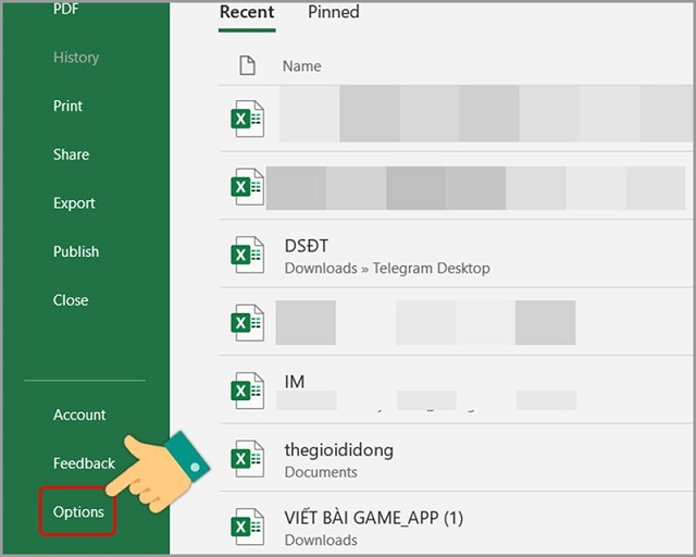 Bước 2: Nhấn chọn Options để thực hiện chuyển dấu phẩy thành chấm trong Excel