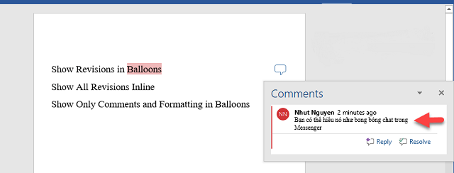 Bước 3: Hoàn thành xong việc bình luận vào văn bản Word