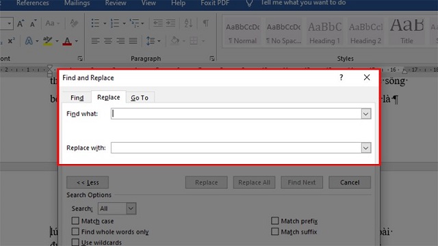 Bấm Ctrl + H để mở hộp thoại