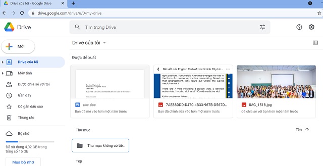 Cửa sổ chính của Google Drive sau khi bạn tiến hành đăng nhập