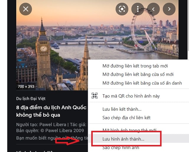 Để chuột vào trong hình ảnh và nhấn chuột phải chọn “Lưu hình ảnh thành”