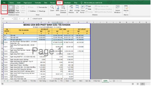 Để thực hiện cách bỏ chữ page trong Excel, bạn hãy chọn trên thanh công cụ thể View trước tiên