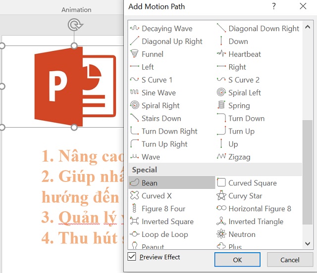 Hộp thoại Add Motion Path hiện ra