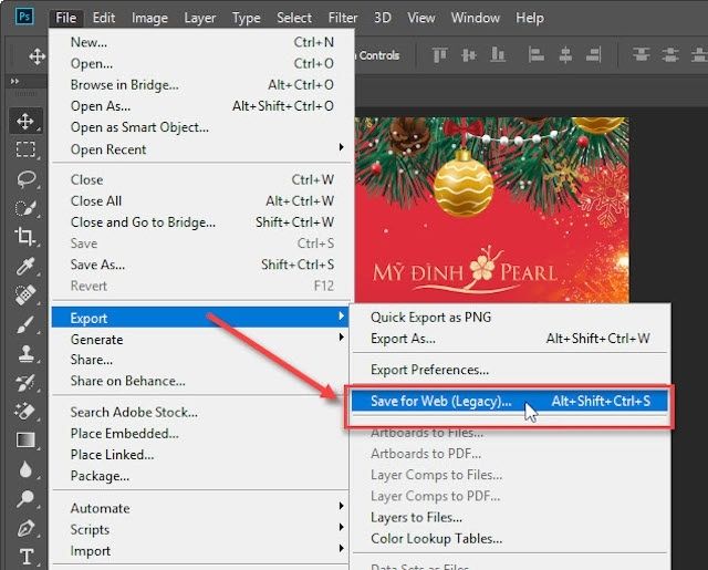 Ấn chọn “Save for Web (Legacy)”