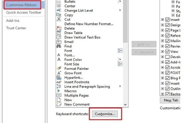 Bạn chọn nút Customize trong Excel Options