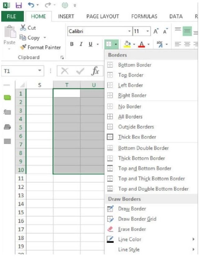 Mở bảng Draw Borders