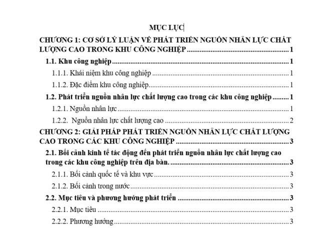 Mục lục hoàn thiện