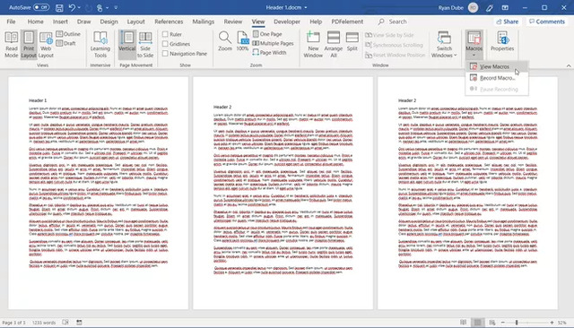 Chọn View > Macros > View Macros