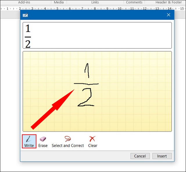 Viết phân số trên Word bằng công cụ Ink Equation 